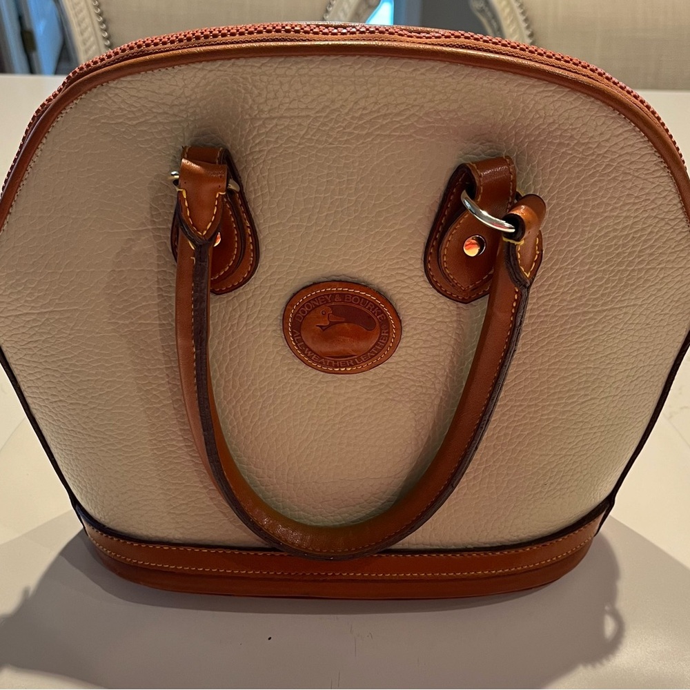 Dooney & Bourke Cream Satchel with Brown Trim
